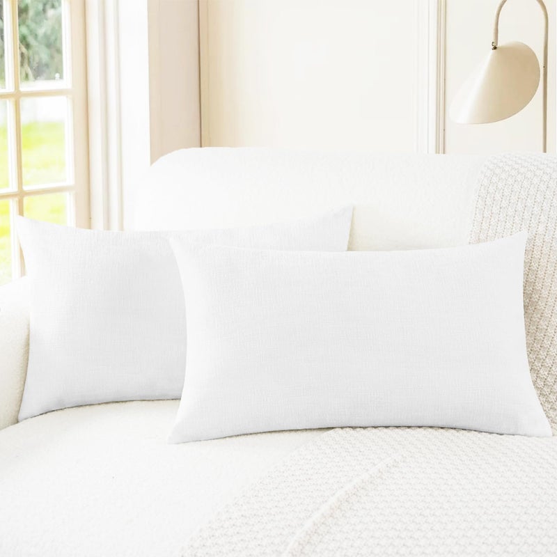 CaliTime Throw Pillow Covers Decorative 12 X 20 Inches Pack of 2 Cozy Chenille Cushion Cases for Couch Sofa Bed Living Room Home True White - Image 1